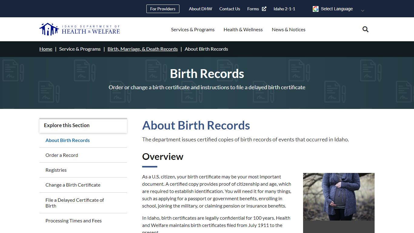 About Birth Records | Idaho Department of Health and Welfare