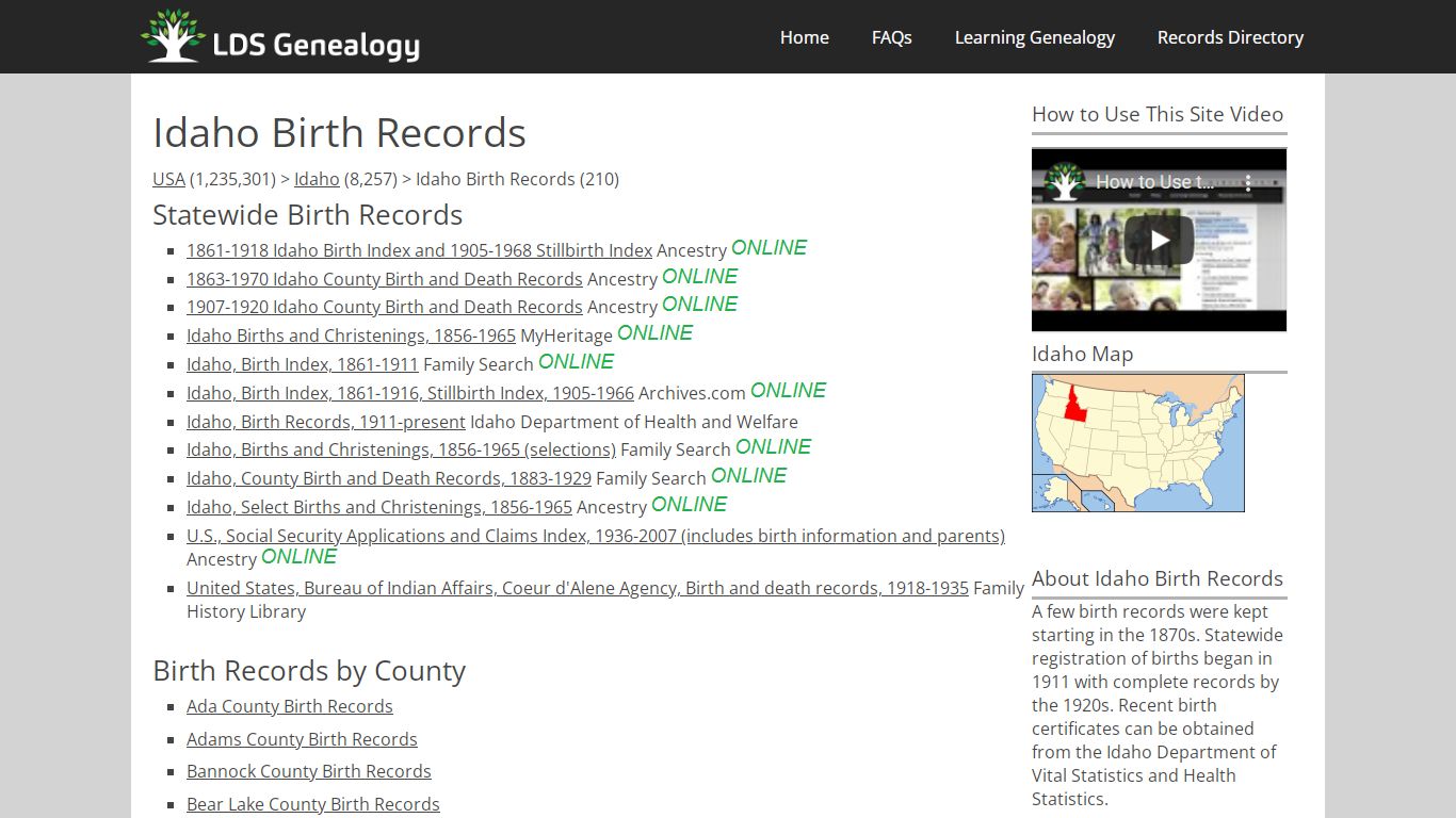 Idaho Birth Records - LDS Genealogy